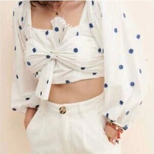 FARM RIO Blue floral Crop top SZ XL NWOT Cottagecore Bohemian summer picnic